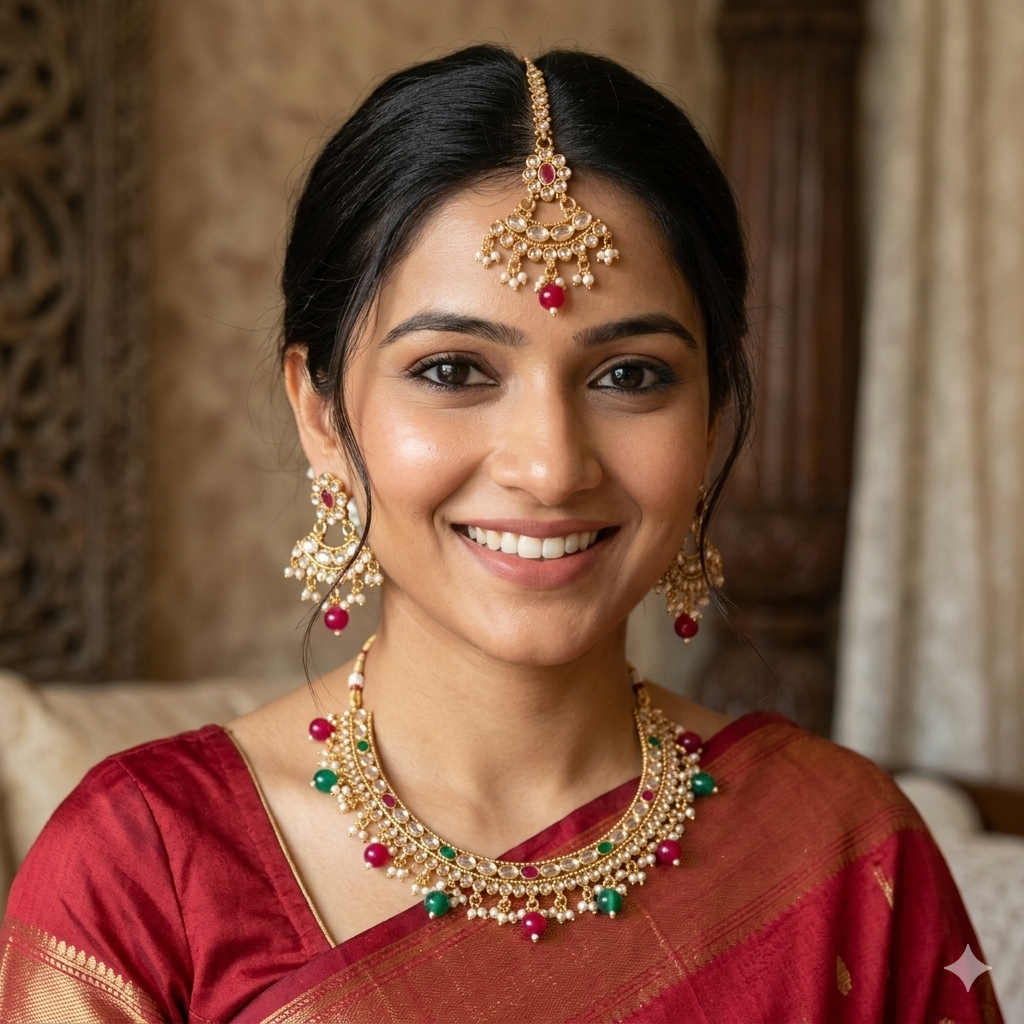 Rajwadi Necklace with Earrings and Maang Tika