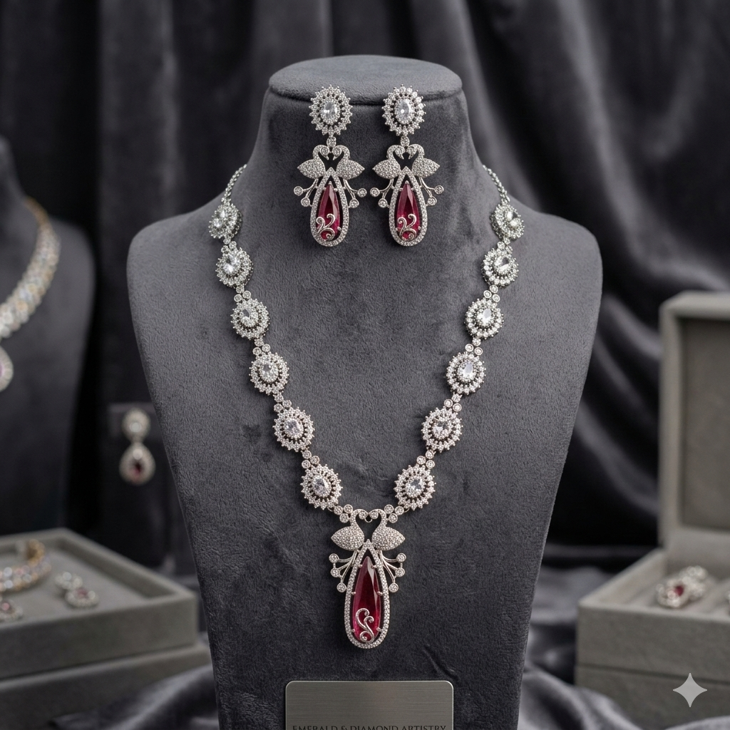 Dazzling American Diamond Pendant & Necklace Set