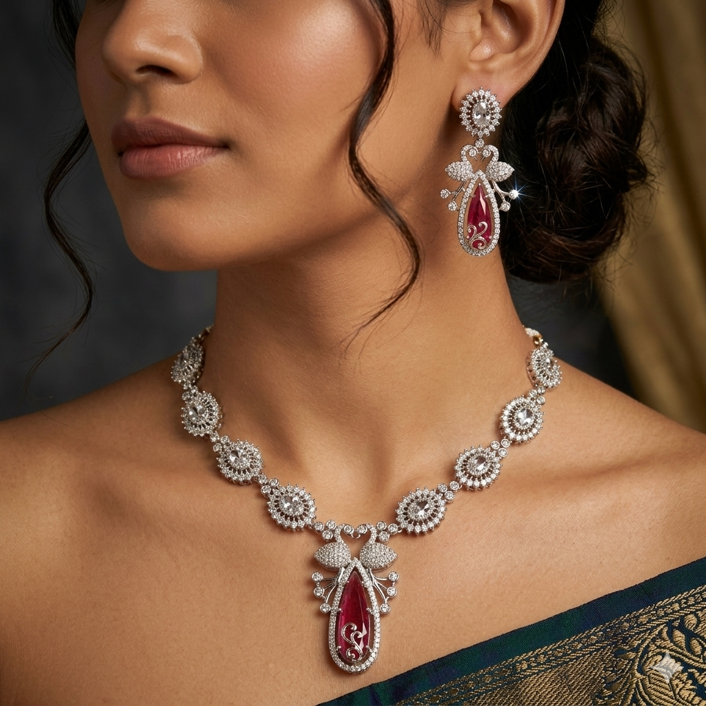 Dazzling American Diamond Pendant & Necklace Set
