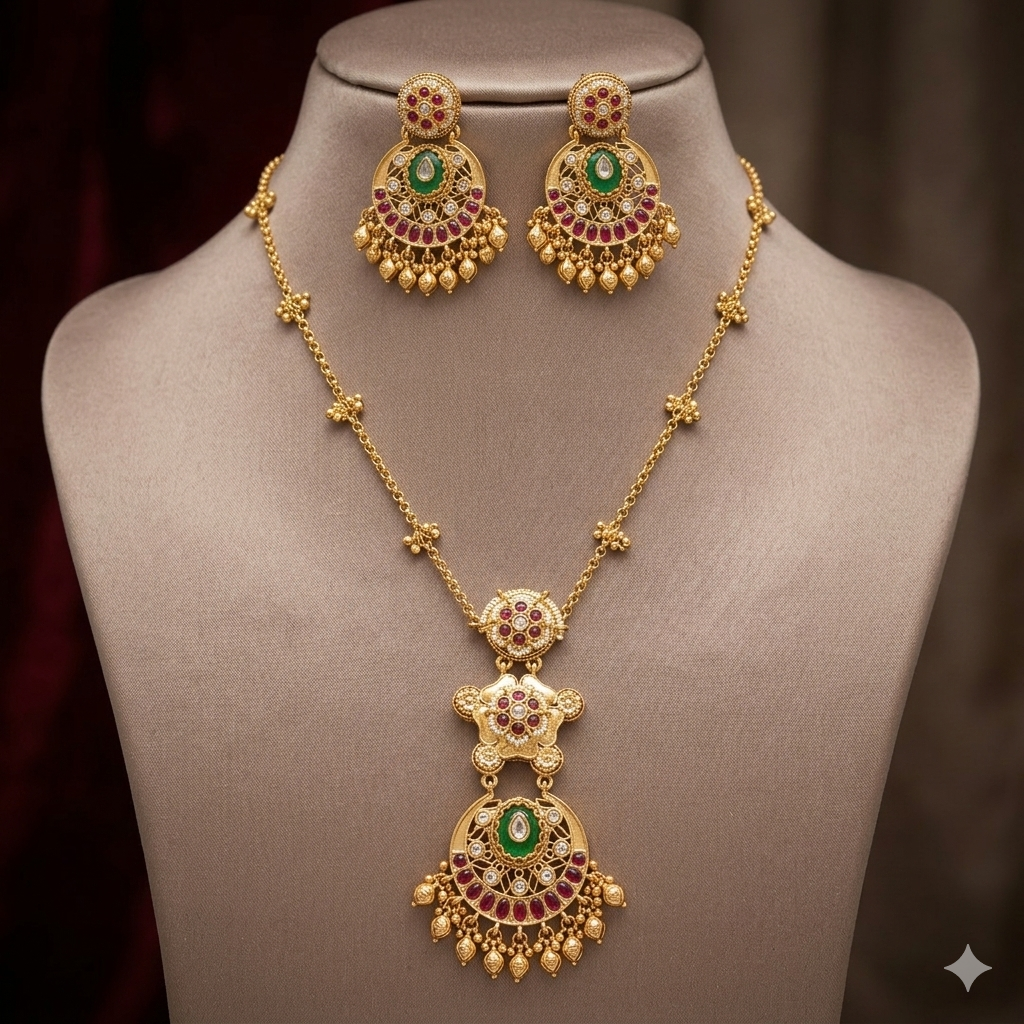 The Reign of Timeless Elegance: Royal Heritage Kundan Pendant & Jhumka Set