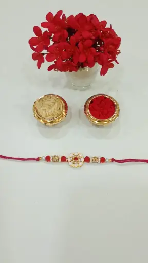 [GAF-RAK-RAK-HAN-0028] Signature Handcrafted Meenakari Stone Rakhi